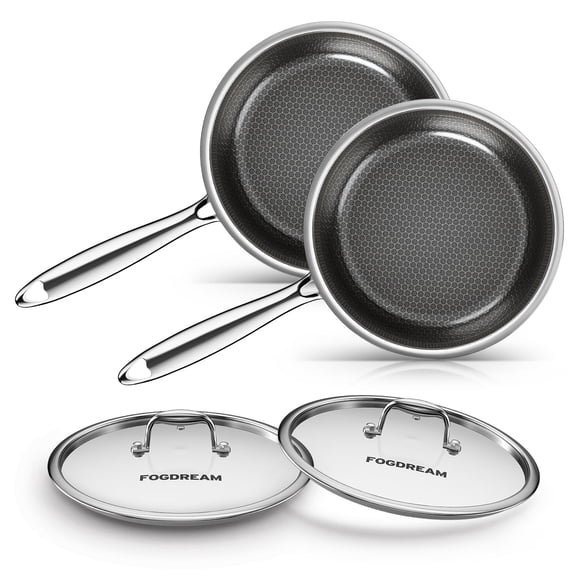 BEF 6Pcs Non-Stick Frying Pan Set with Lids, 10 & 11 Inch Ceramic Coated Skillets, Dishwasher and Oven Safe, Suitable for All Cooktops, Silver