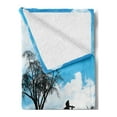 thumbnail image 2 of Nature Soft Flannel Fleece Blanket, Man with the Dog Walking by the Lake with Tree Reflection Moon Sky Print, Cozy Plush for Indoor and Outdoor Use, 60" x 80", Sky Blue Black White, by Ambesonne, 2 of 5