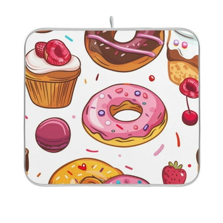 

Doughnuts and Cakes Dish Drying Mat Absorption Pad Kitchen Drainer Counter Dinning Table 16 x 18