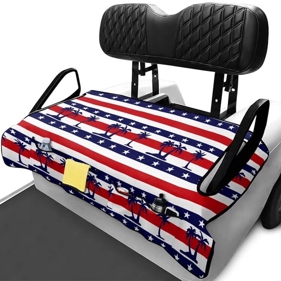 Yuyamidu American Flag Golf Cart Seat Covers with 4 Front Pockets Coconut Tree Seat Towel Blanket Keeps Seats Cool & Clean for Summer, for EZGO, Club Car, Yamaha