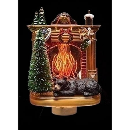 Do Bears Sleep All Winter Sleeping Winter Bear by Fireplace 6 x 4 Inch Plastic Swivel Base Wall Plug In Night Light, Detailed winter holiday scene with bear sitting by the fireplace By Roman ()
