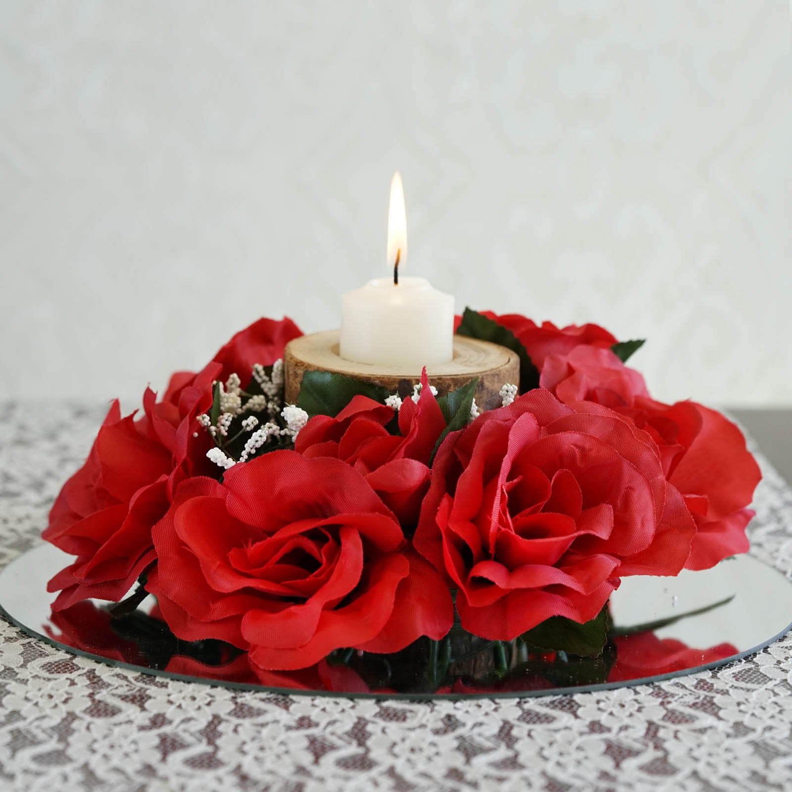 Efavormart 8 Pcs Artificial Roses Flowers Candle Rings For Diy