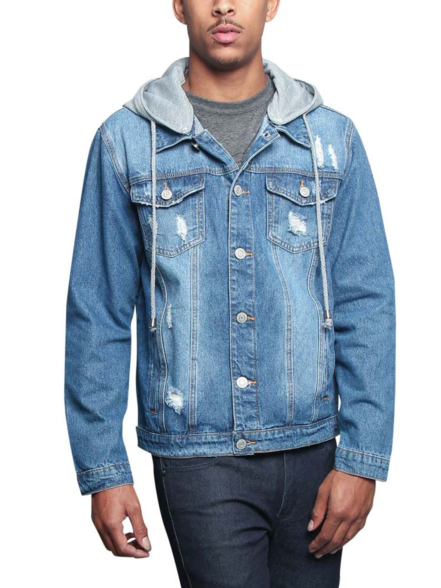 3X-Large Layered - Denim Jacket Victorious Indigo Men\'s Hood Distressed Detachable Look DK135 -