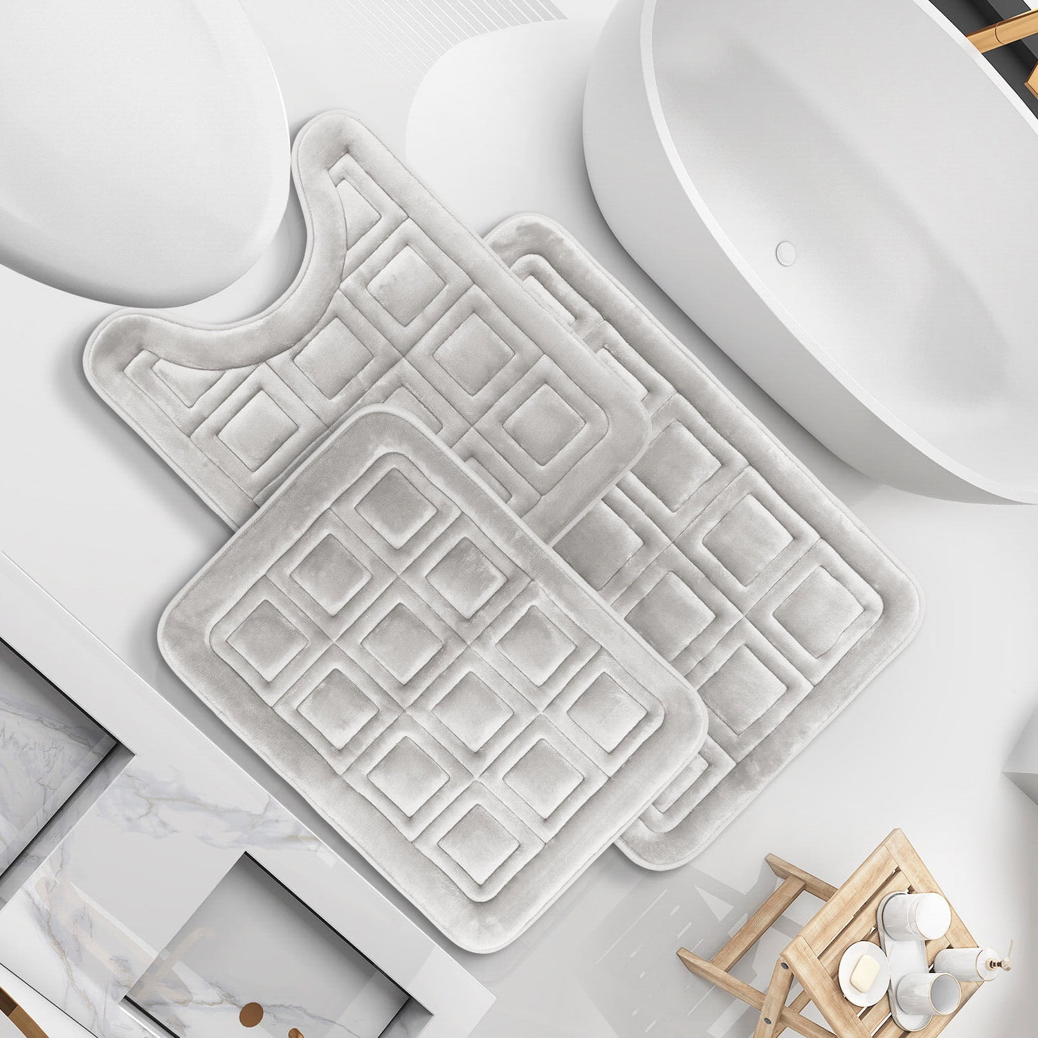 Bath Mat Rug 3 Piece Set, Large, Small and Contour Bathroom Rug Set