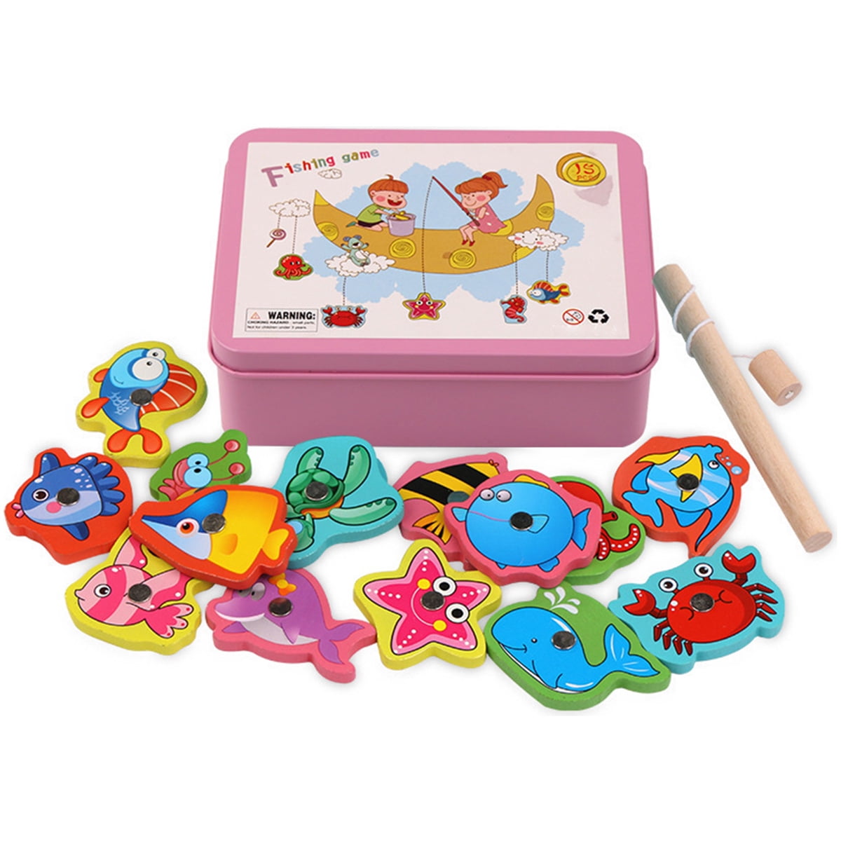 Relax Love Wooden Fishing Game With Iron Box Magnetic Fishing Toy