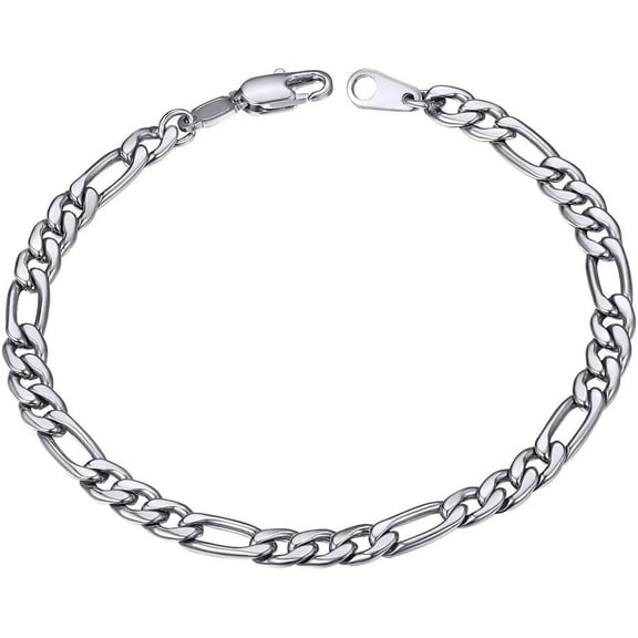 ChainsHouse Figaro Link Bracelets for Women Men 5mm Satinless Steel Hypoallergenic Charm Jewelry Gift, 8.3inch