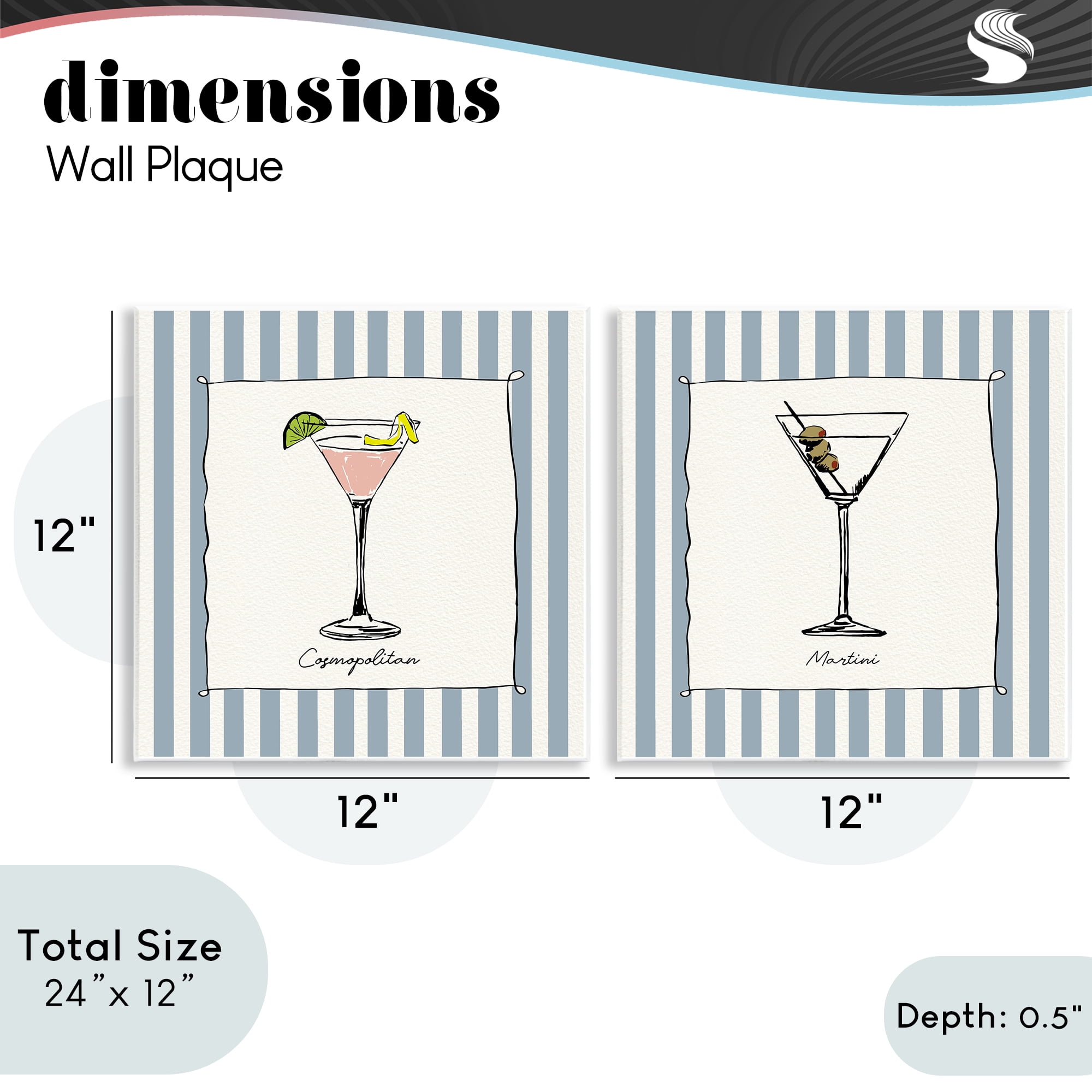 Stupell Industries Summer Drinks on Stripes 2 Piece Wall Plaque Art Set, design by Susan Jill