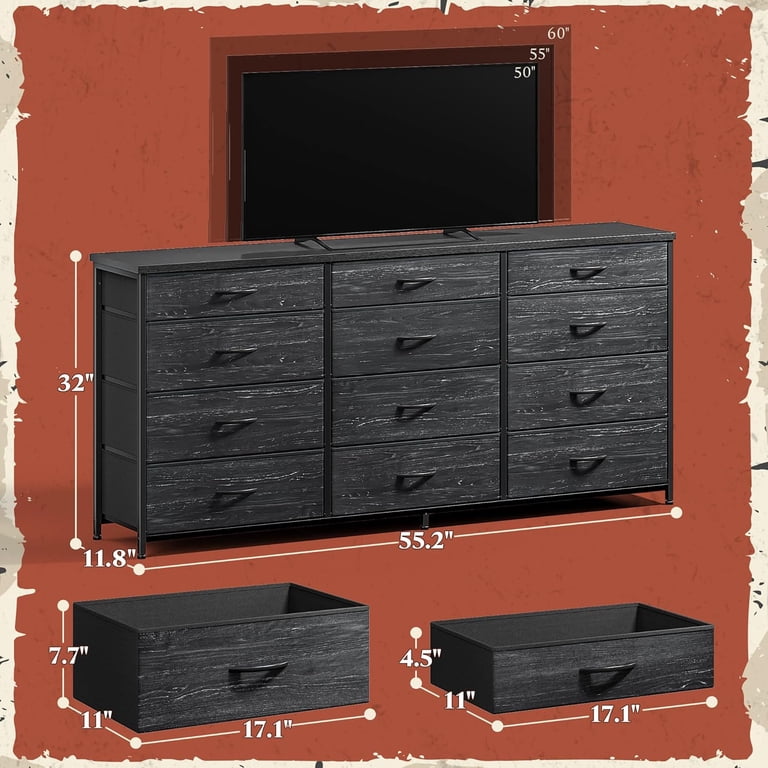 CRXX 55" Long Dresser for Bedroom with 12 Fabric Drawers, Entertainment Center for 60 inch TV Dressers & Chests of Drawers Large Storage Organizer for ... CRXX 55" Long Dresser for Bedroom with 12 Fabric Drawers, Entertainment Center for 60 inch TV Dressers & Chests of Drawers Large Storage Organizer for ...
