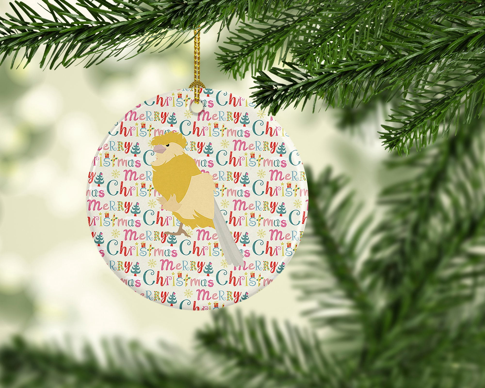 French Curly Canary Christmas Ceramic Ornament 2.8 in x 2.8 in
