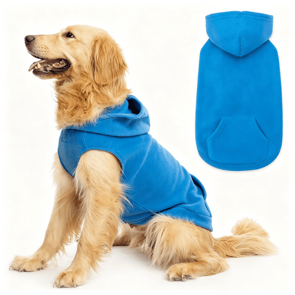 GASTROPOD Dog Hoodie Fleece Sweater Vest, Hooded Dog Sweatshirt Fall Winter Pet Clothes with Leash Hole, Sleeveless Warm Cozy Puppy Clothing for Cat Small Medium Large Dogs Girl Boy, Blue Xl