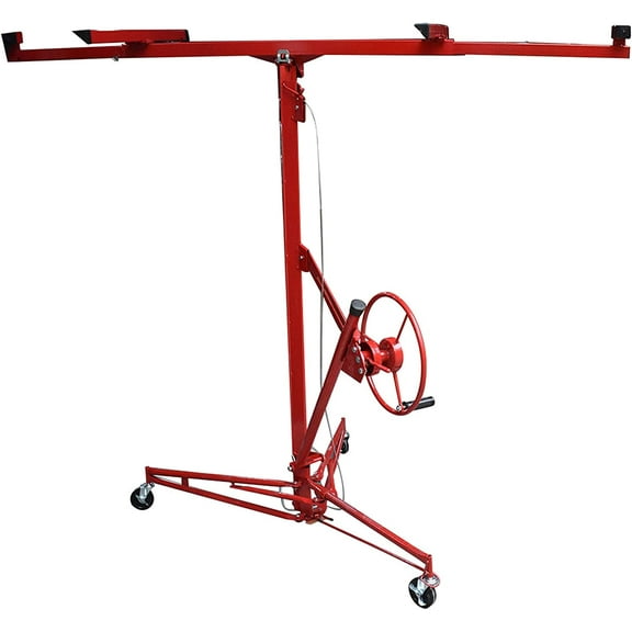 ALL-CARB 16FT Drywall Lift Rolling Panel Hoist Jack Lifter Construction Caster Wheels Lockable Tool Red