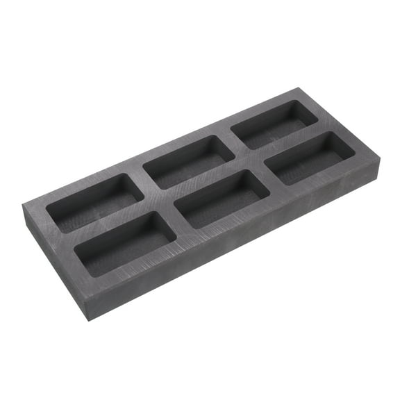 Gold Silver Graphite ingot mould Crucible for Casting Metal Aluminum, Six Hole Slot 7.68"x3.15"x0.67"
