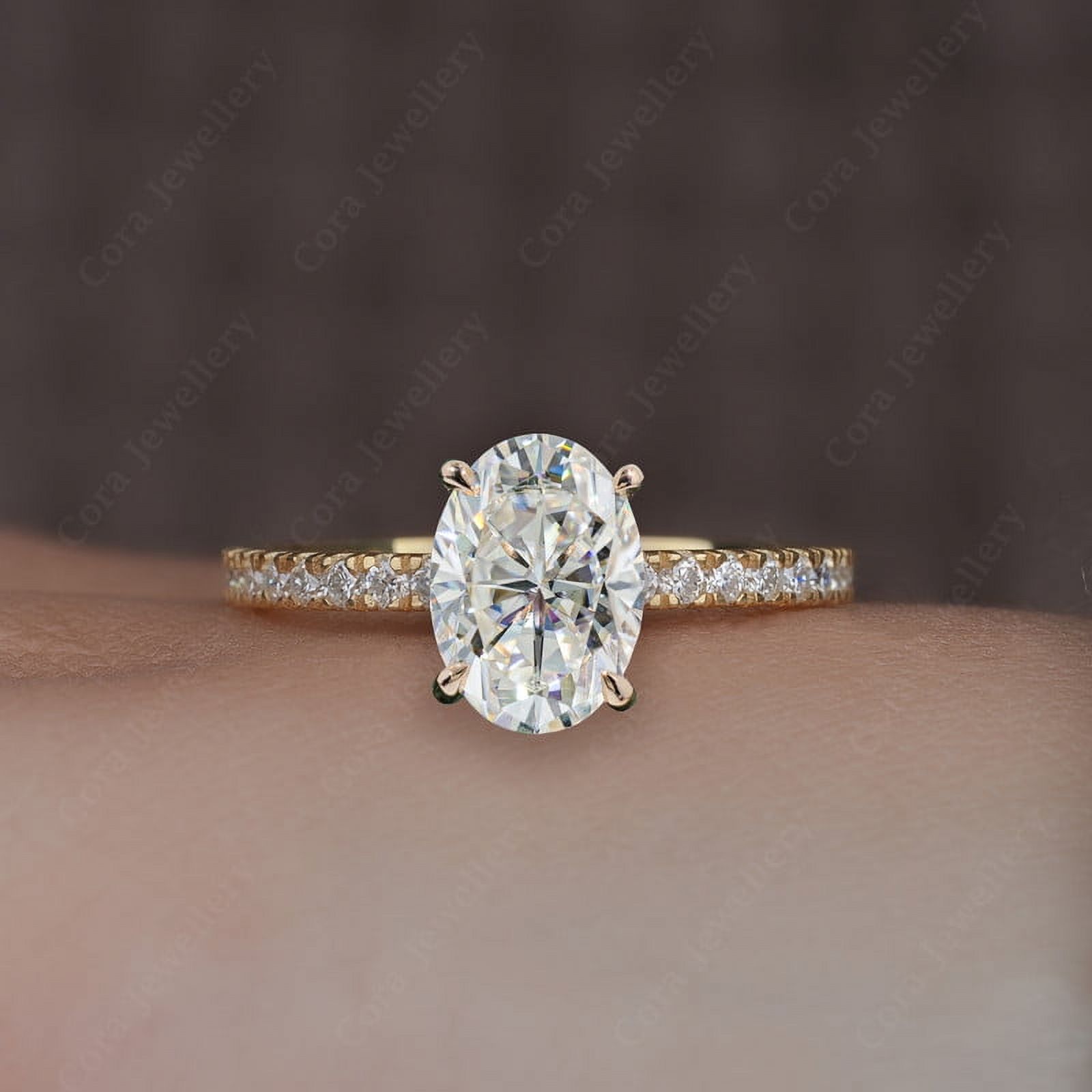 Cora Jewellery 2.75TCW Oval Moissanite Engagement Ring For Women, 18K Yellow Gold, 6 US