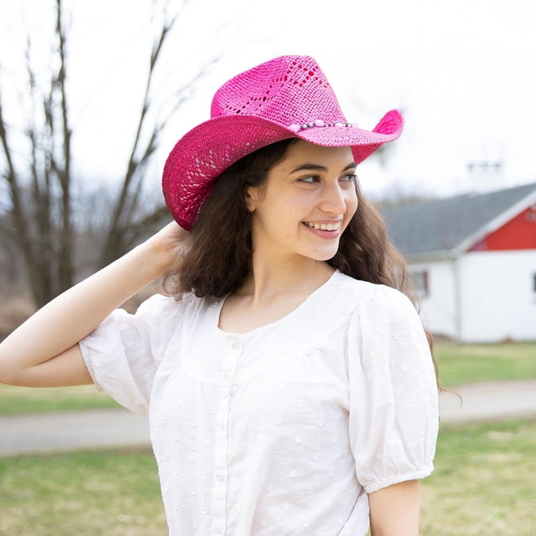 Straw Cowboy Hat for Women with Shapeable Brim, Beaded  display picture 2