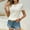 Beige, variant on YHAJDS Short Sleeve Shirts for Women Solid Color Lace Round Neck Loose Fit Casual Top
