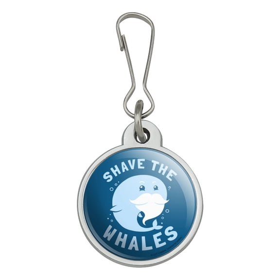 Shave the Whales Save Mustache Beard Funny Humor Jacket Handbag Purse Luggage Backpack Zipper Pull Charm