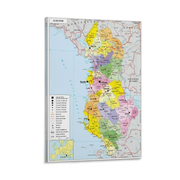 Albania Map Posters Wall Art Poster Gifts Bedroom Prints Home Decor Hanging Picture Canvas Painting Posters 12x18inch(30x45cm)