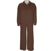 WMTBSRSW Sweats Sets for Women Half Zip Sweatshirt Sweatsuit Set Comfy Wide Leg Tracksuit 2 Piece Lounge Outfits Fall Fashion Clothes