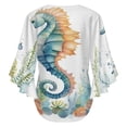 thumbnail image 6 of Marine Life Seahorse Women's V-Neck Blouse With 3/4 Ruffled Bell Sleeves Casual Top Ladies Blouses, 6 of 7