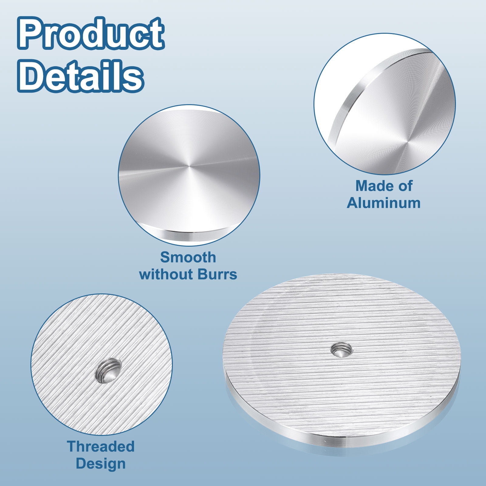 2 Pack Round Shape Aluminum Disc, M10 Thread 100mm Diameter Aluminum Circle Disc Glass Top Adapter, Silver