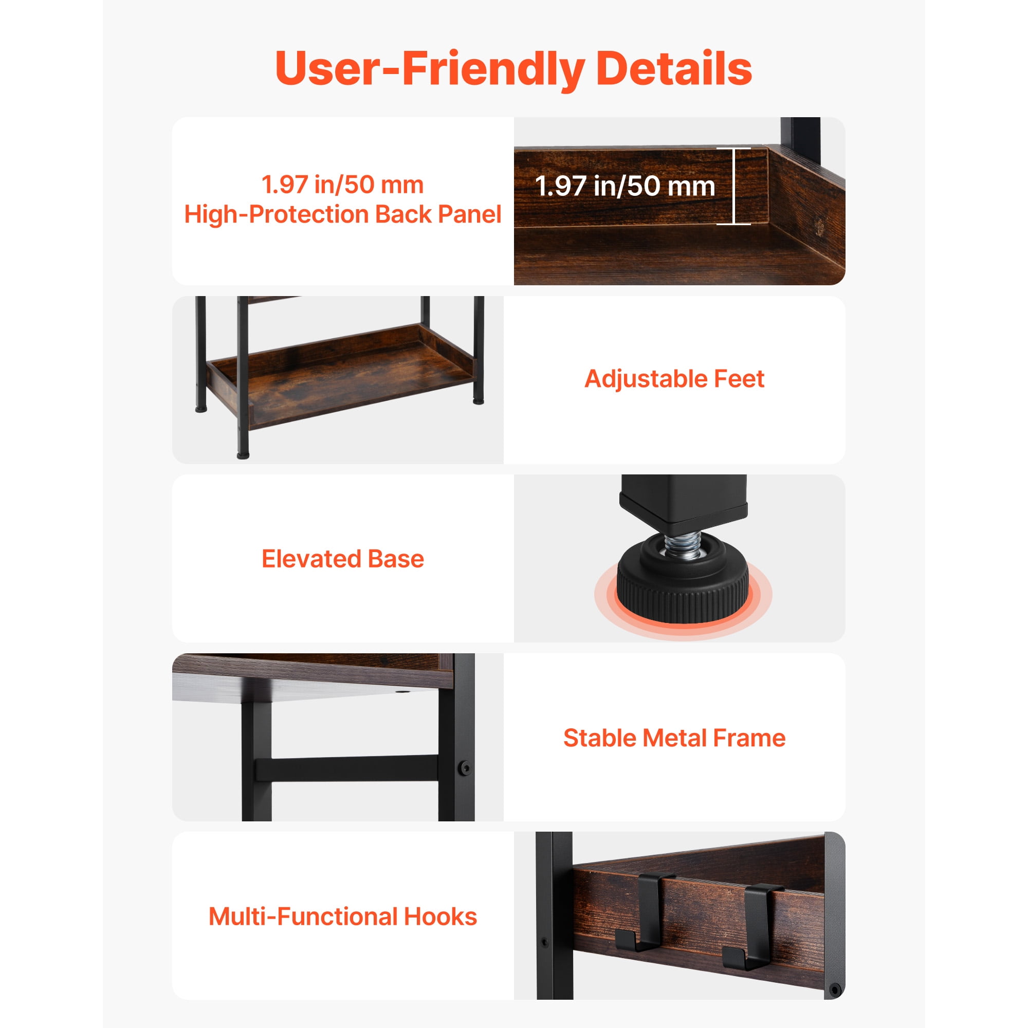KFFKFF Industrial 6-Tier Bookshelf, Vintage Ladder-Style Shelf with Metal Frame, Open Shelving Unit for Living Room, Bedroom, Kitchen, Home Office, Rustic Brown