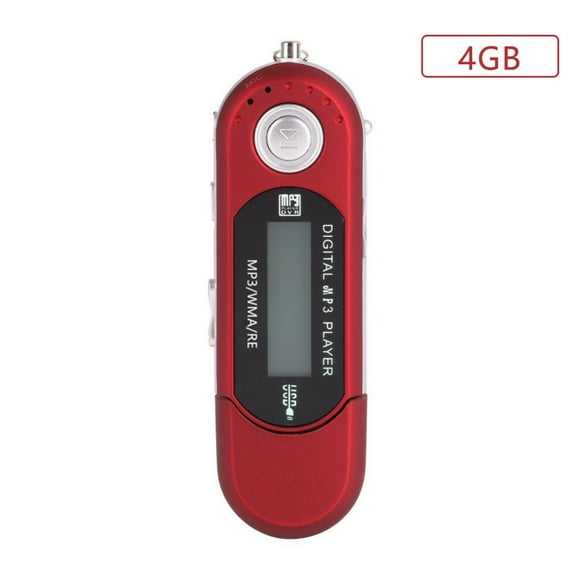 DEBGFS Lecteur Mp3 USB Stick 4GB Lecteur de Musique Supporte Pile AAA Remplaçable (Non Incluse) Enregistrement Radio FM Extensible jusqu'à 32GB, Rouge