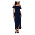 thumbnail image 3 of XSCAPE Womens Navy Ruffled Zippered Gown Flutter Off Shoulder Knee Length Evening Tulip Dress 12, 3 of 5