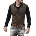 thumbnail image 2 of Afuyipoi Men Plaid Vest V Neck Single Breasted Button Front Formal Vest Coffee Size XS, 2 of 7