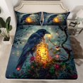 thumbnail image 2 of jejeloiu Bird Animal Raven Full Size Sheets,Colorful Flower Floral Bed Sheets,Magic Animal Firefly Sheet Sets For Children,Breathable Home Decor,4-Piece, 2 of 7