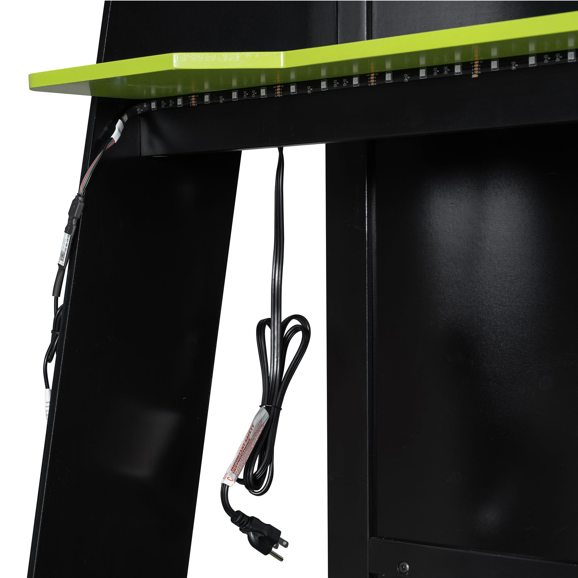 Aukfa Twin Size Gaming Loft Bed for Teens, Wood Esports Bed Frame with Desk, LED Lights, Charging Station & Storage Shelves, Green
