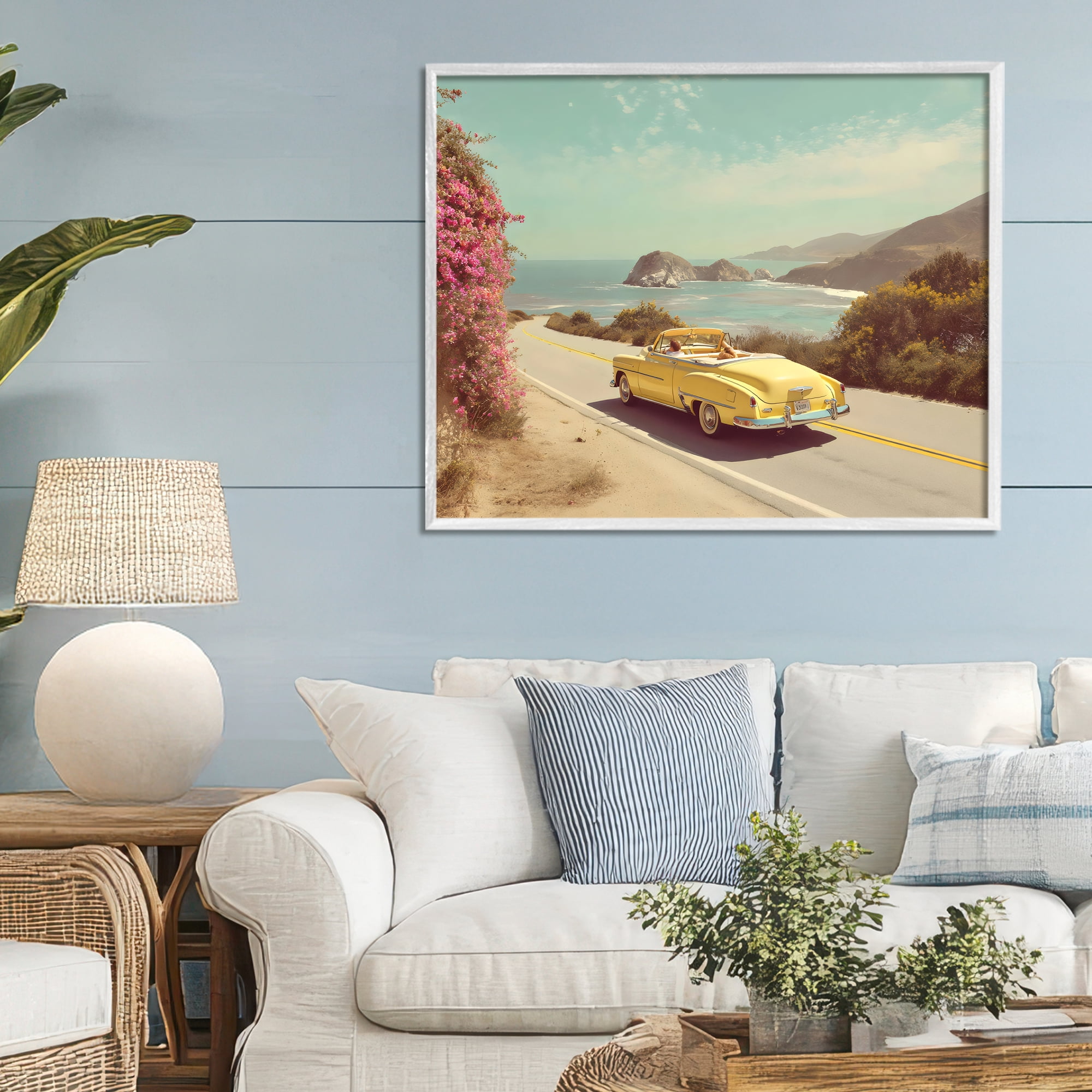 Stupell Industries Vintage Yellow Ride White Framed Giclee Art, design by Franklyn Gregory
