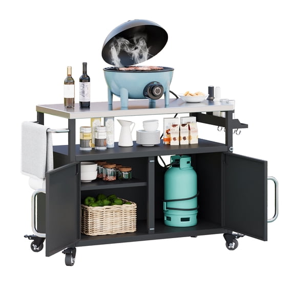 swing 54.5" Outdoor Grill Cart with Storage & Wheels, Waterproof Stainless Steel Top for Patio & Kitchen