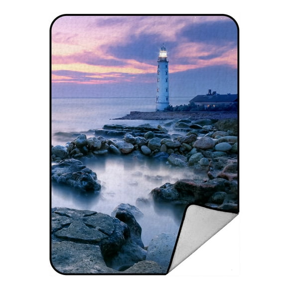 BSDHOME Seascape Blanket, Buautiful Lighthouse at Sunset Time Fleece Blanket Crystal Velvet Front and Lambswool Sherpa Fleece Back Throw Blanket 58x80inches