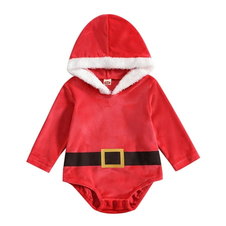 

JAKANYQ Bodysuits Infant Boys Girls Christmas Long Sleeve Fleece Hooded Romper Newborn Sweatshirt Bodysuits Simple Stretchy