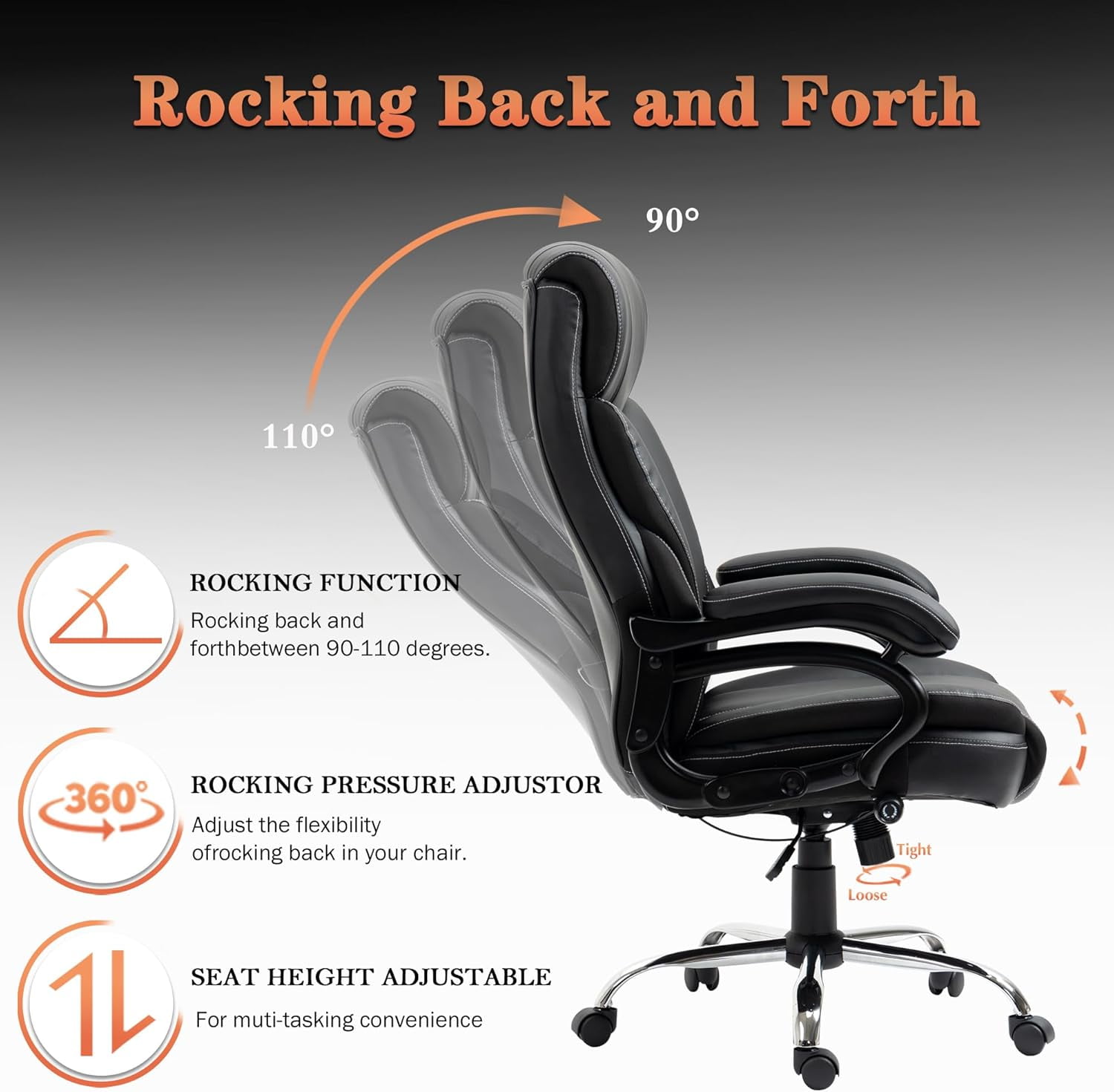 350lbs Big and Tall Office Chair - Adjustable Lumbar Support, Spring Cushioned High Back Executive Desk Chair for Ergonomic Comfort and Back Pain Relief