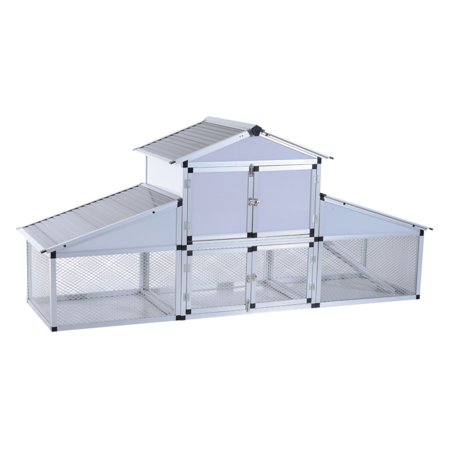 Pawhut Metal Chicken Coop With Nesting Box And Outdoor Run