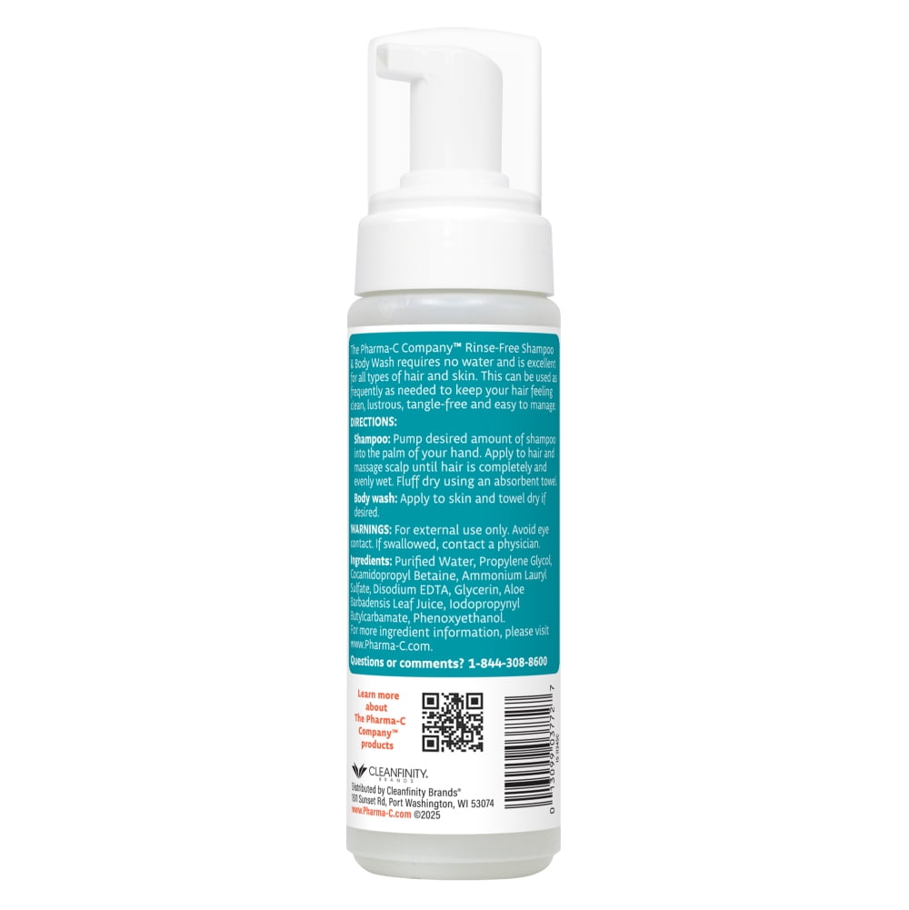 Pharma-C Fragrance & Dye Free Foaming Rinse Free Shampoo & Body Wash [6 pack] Hospital Tested. No-Rinse Formula