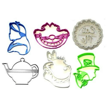 

IN WONDERLAND TEA WHITE RABBIT MAD HATTER CHESHIRE CAT EAT DESSERT TREAT TEA SET OF 6 COOKIE CUTTERS 3D PRINTED MADE IN PR1266
