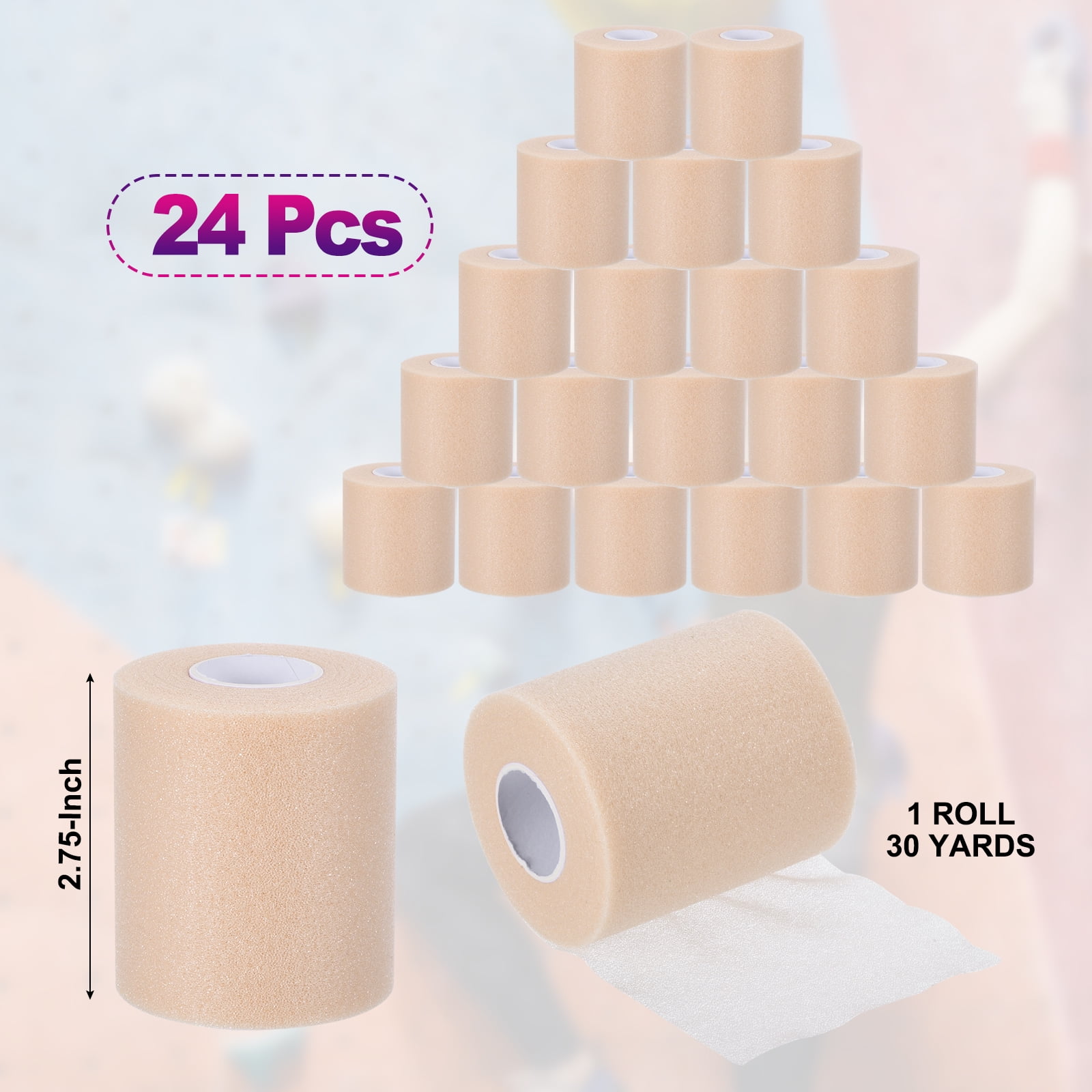 Uxcell 30 Yard Foam Sports Pre-Wrap Breathable Athletic Pre-wrap Tape for Hair Ankles Wrist, Beige 24 Pack