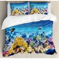 thumbnail image 3 of Ambesonne Ocean Underwater Sea World Scene with Goldfish Starfish Jellyfish Depth Diving Concept Duvet Cover Set, 3 of 3