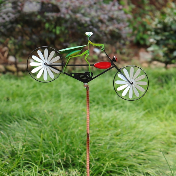 Molinos De Viento Rotativos Decoración de bicicletas, molinos de viento para montar animales, enchufe de tierra, arte de patio de hierro para caminos de jardines Wdftyju Libre de BPA