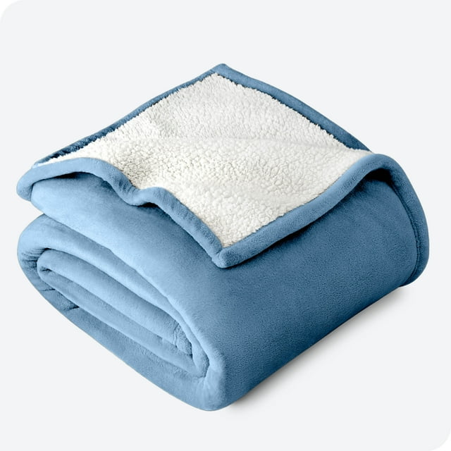 Bare Home Couverture de Lit en Sherpa Pelucheuse - Duveteuse et Douce - Réversible - Légère - Très Grand Lit, Bleu Couronne