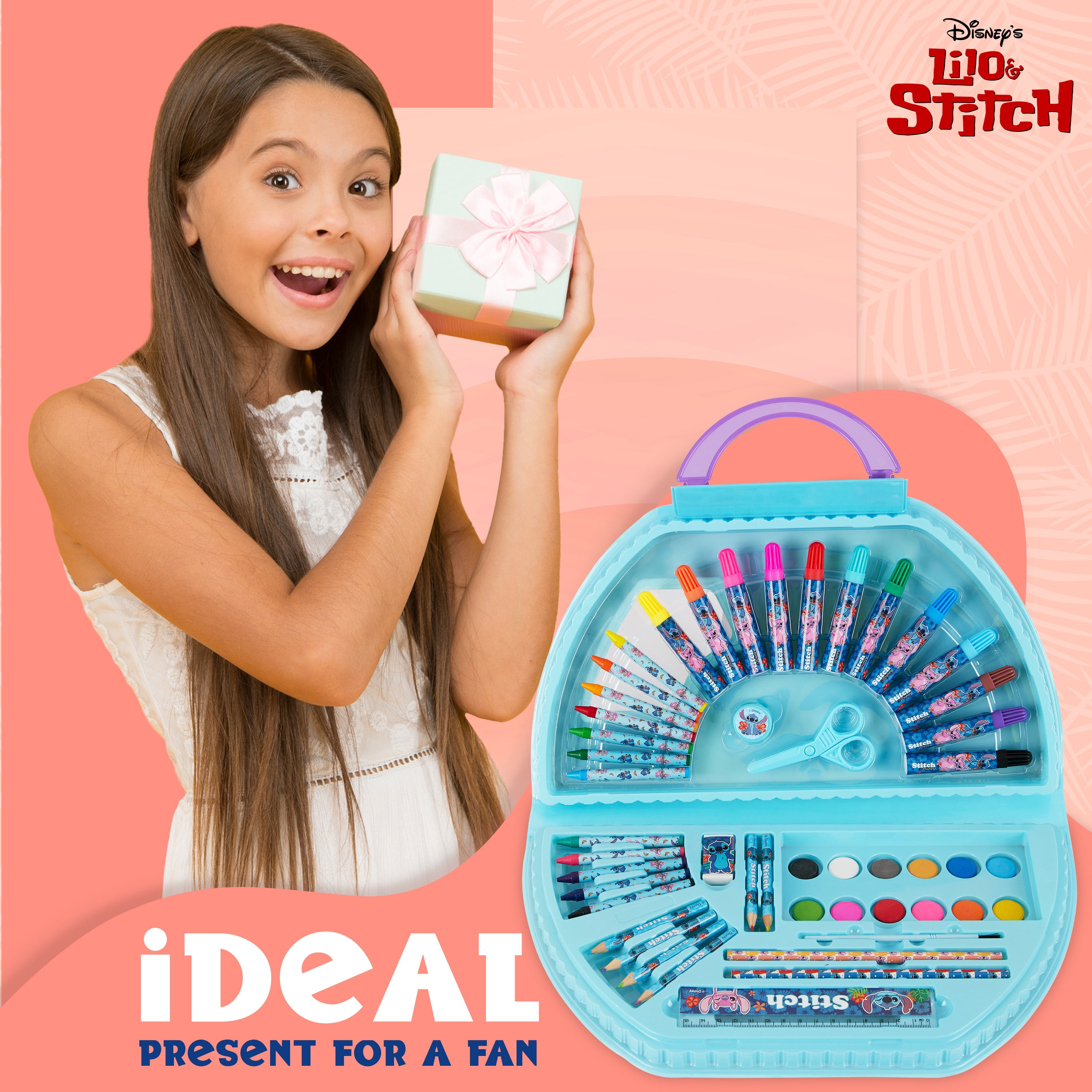 Disney Stitch Kids Art Set 40 Plus Pieces Colouring Pencils Markers Crayons