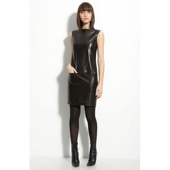 100% Lambskin Leather Beautifully Designed Stylish Black Color Partywear Dress For Women