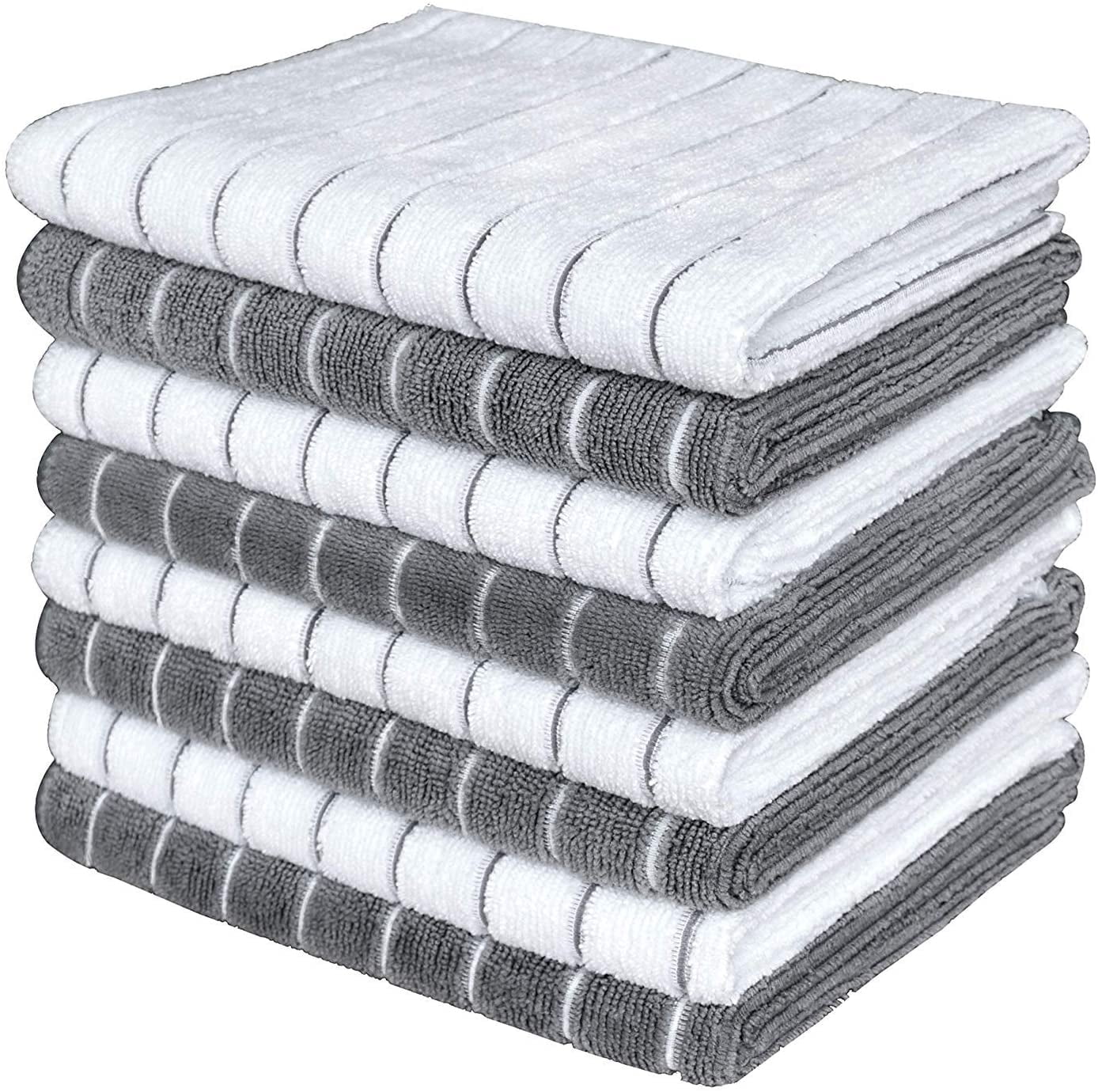 Microfiber Dish Towels 8 Pack (Stripe Designed Gray and White Colors