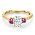 thumbnail image 3 of Gem Stone King 10K Yellow Gold White Moissanite and Pink Tourmaline Engagement Ring for Women | 1.20 Cttw | Oval 7X5MM | Gemstone Birthstone | Size 7, 3 of 7