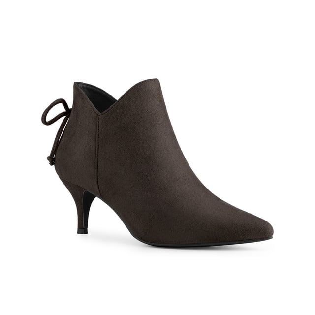 BLISSFUL STEP Women's Ankle Boots Pointed Toe Kitten Heel Faux Suede Dress Side Zipper Boots Coffee 9