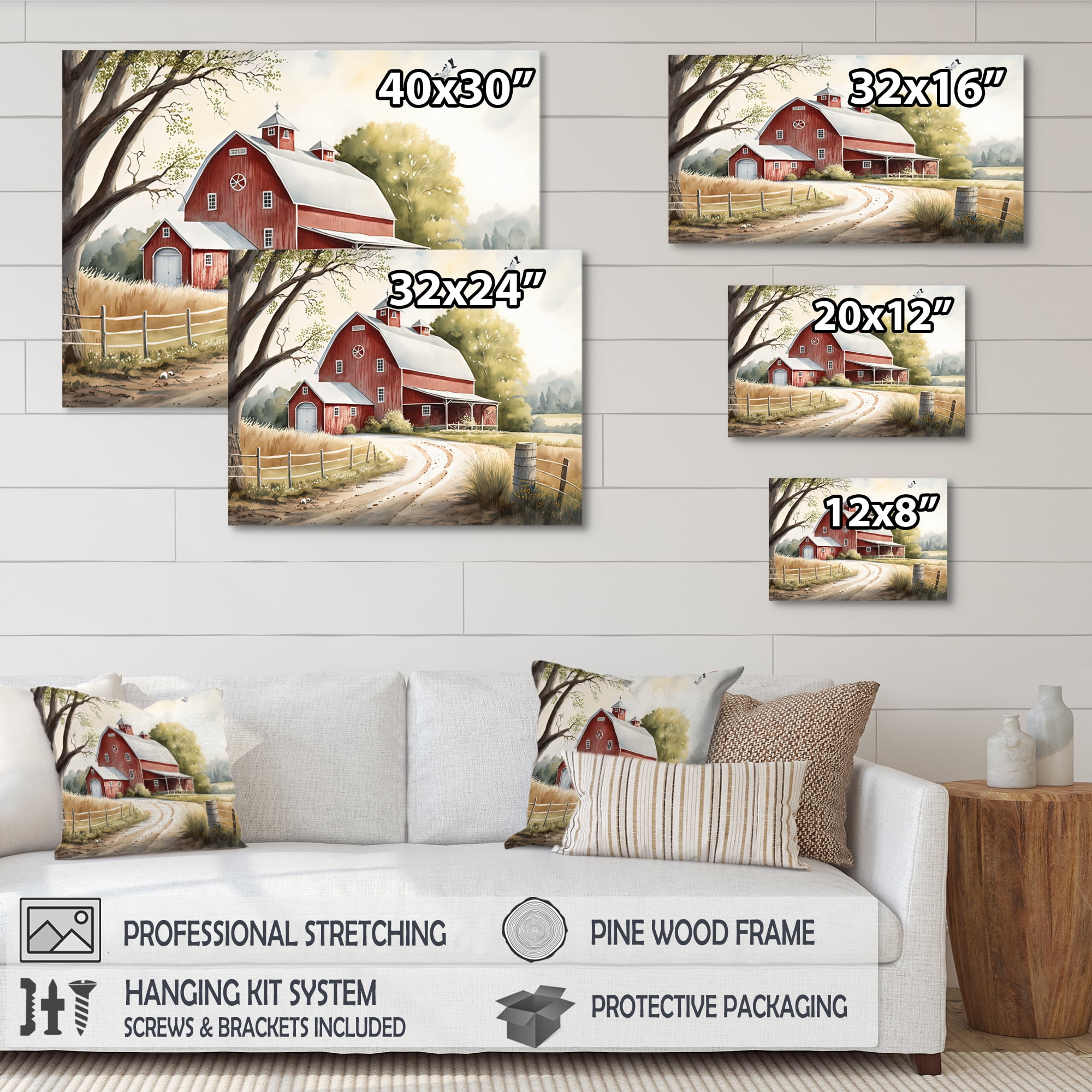 Designart Charming Barn And Path IV Canvas Wall Art