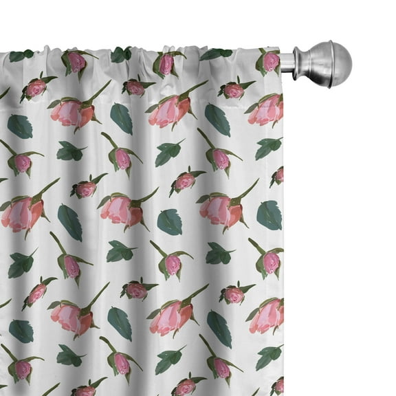 Ambesonne Floral Curtains, Watercolor Roses Leaves Art, Pair of 28"x84", Pastel Pink Grey Teal