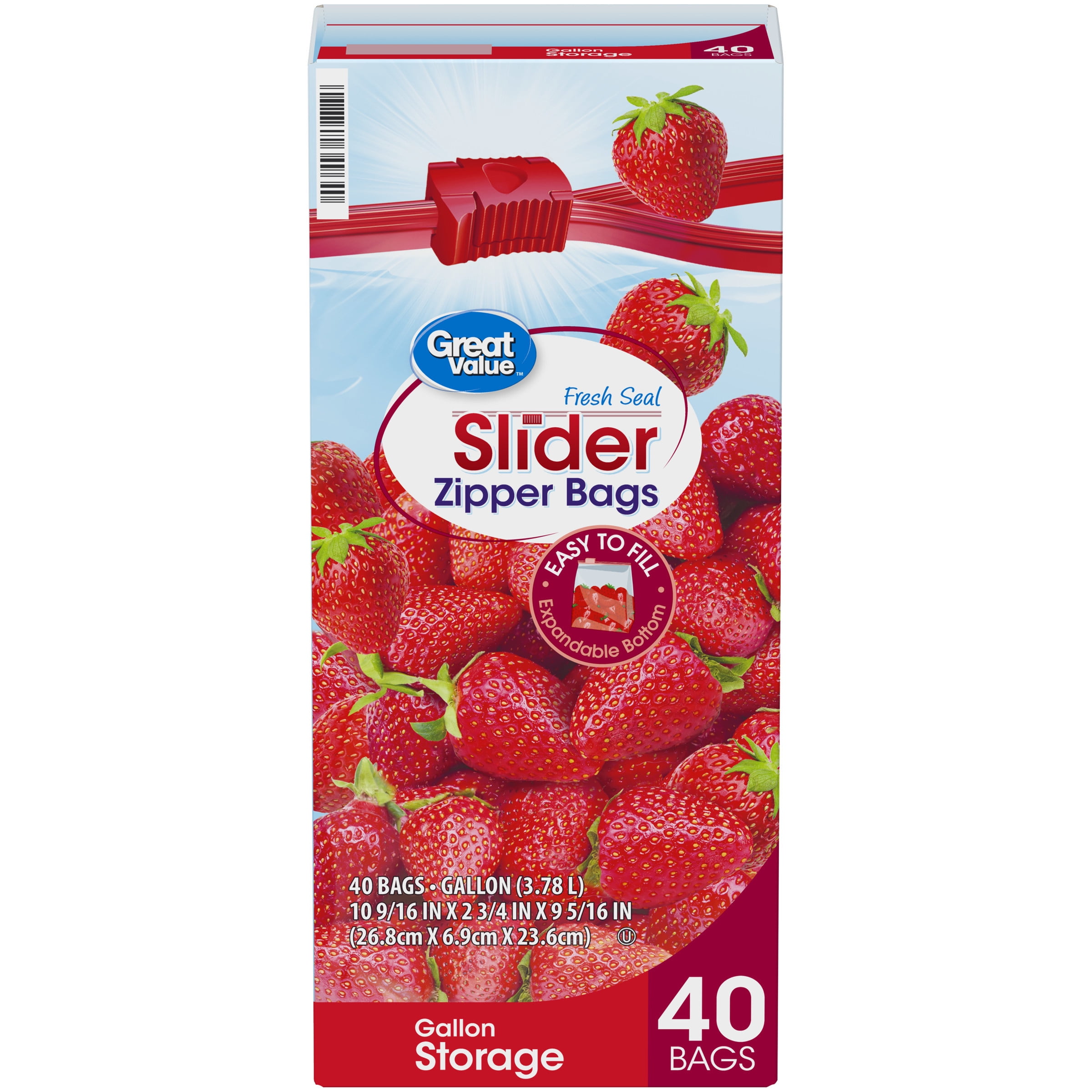 Great Value Slider Zipper Gallon Storage Bags, 40 Count